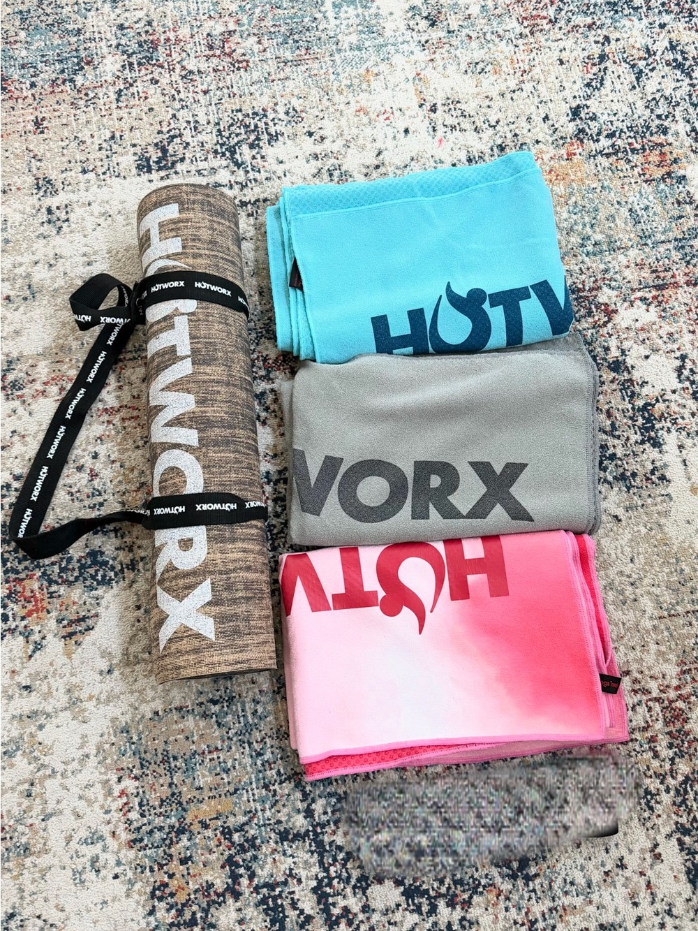 Hotworx Packable Workout Mat & Towels Set - Pink, Blue, Gray